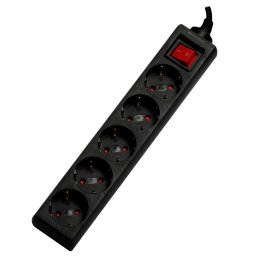 Prelungitor PRELUNGITOR SPACER, Schuko x 5, conectare prin Schuko (T), cablu 3 m, 16 A, max. 3500W, protectie supratensiune, protectie copii, negru, "PP-5-30 v2" (include TV 0.8lei)