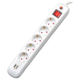 Prelungitor PRELUNGITOR SPACER, Schuko x 5, conectare prin Schuko (T), USB x 2, cablu 1.8 m, 16 A, max. 3500W, protectie supratensiune, alb, "PP-5-18 USB" (include TV 0.8lei)