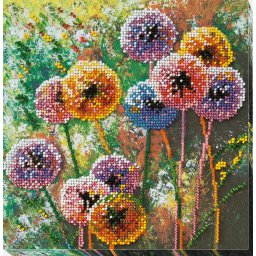 Set broderie cu margele cusute, Papadii, 20x20 cm