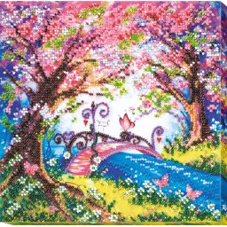 Set broderie cu margele cusute, Pod spre primavara, 20x20 cm