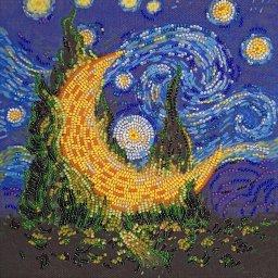 Set broderie cu margele cusute, Luna cu chiparosi, 20x20 cm