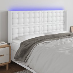 Tablie de pat cu LED, alb, 163x16x118/128 cm, piele ecologica GartenMobel Dekor