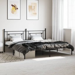 Cadru de pat metalic cu tablie, negru, 200x200 cm GartenMobel Dekor