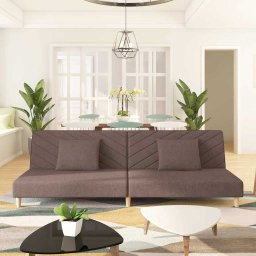 Canapea extensibila cu 2 locuri, 2 perne, gri taupe, textil GartenMobel Dekor