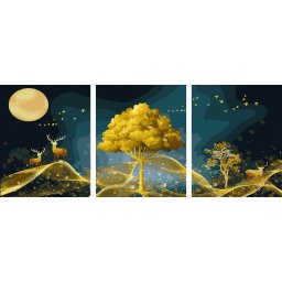 Set 3 picturi pe numere, cu sasiu, Vis de aur, 50x120 cm