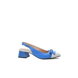Pantofi decupați Dogati, cu toc jos și fundiță, blue navy cu alb, din piele naturală MIR1385-38 EU