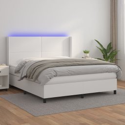 Pat cu arcuri, saltea si LED, alb, 160x200 cm, piele ecologica GartenMobel Dekor