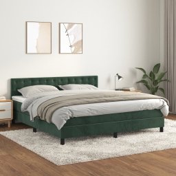 Pat box spring cu saltea, verde închis, 160x200 cm, catifea GartenMobel Dekor