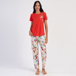 Pijamale Dama din Bumbac 100% Vienetta, Model 'New Beginings' Red Rafinament și Prospețime