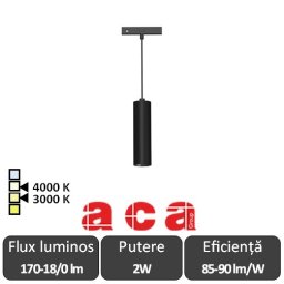 ACA Proiector șina magnetică slim THUBEP 2W 3000/4000K Negru