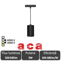 ACA Proiector șina magnetică slim THUBEP 5W 3000/4000K Negru