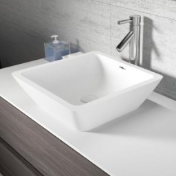 Lavoar Riho din solid surface model Avella patrat de 42x42x14 cm, alb mat