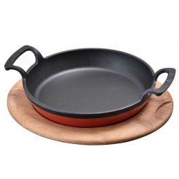 Cratita din fonta, 20 cm cu suport din lemn