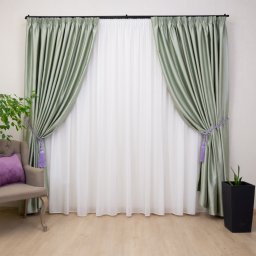 Set 2 draperii Hiko Blackout, dimout verde ou de rata lucios, cu rejansa Premium, creion de 6,5cm