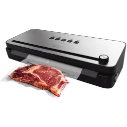 Aparat de vidat si sigilat alimente Cecotec 140 SteelCut, putere 140 W, latime 31.5 cm,Taiere folie, vidare umeda uscata, vidare caserole, rola pungi