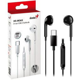 Casti Genius, „HS-M365”, cu fir, intraauriculare, pentru smartphone, microfon pe fir, conectare prin USB-C, negru