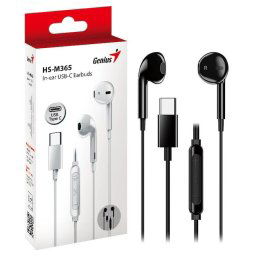 Casti Genius, „HS-M365”, cu fir, intraauriculare, pentru smartphone, microfon pe fir, conectare prin USB-C, alb
