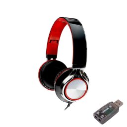 CASTI Spacer, cu fir, standard, utilizare multimedia, microfon pe fir, pliabile, banda ajustabila, conectare prin adaptor USB 2.0 sau Jack 3.5 mm x 2, rosu&negru