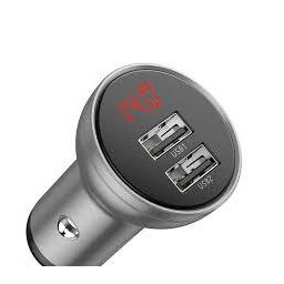 Incarcator auto Baseus Digital Display, 2 x USB Output 5V/4.8A, 24W, afisaj digital, Argintiu