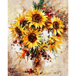 Set pictura pe numere, cu sasiu, Buchet de floarea soarelui - Leonid Afremov, 40x50 cm