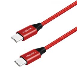 CABLU alimentare si date LOGILINK, pt. smartphone, USB 2.0, USB Type-C (T) la USB Type-C (T), 1m, premium, cablu cu impletire din bumbac, rosu, CU0156