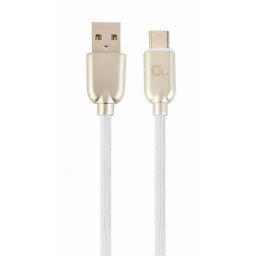 CABLU alimentare si date GEMBIRD, pt. smartphone, USB 2.0 (T) la USB 2.0 Type-C (T), 2m, premium, cablu din cauciuc, alb, conectori argintii, CC-USB2R-AMCM-2M-W