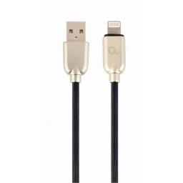 CABLU alimentare si date GEMBIRD, pt. smartphone, USB 2.0 (T) la Lightning (T), 2m, premium, cablu din cauciuc, negru, conectori argintii, CC-USB2R-AMLM-2M
