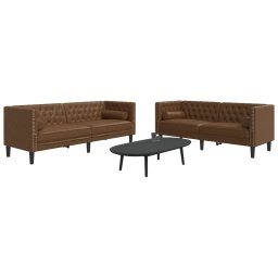 Set canapele Chesterfield perne 2 piese maro piele întoarsa eco GartenMobel Dekor