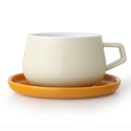 Ceasca pentru ceai cu farfurioara Viva Scandinavia ELLA CLASSIC V79741, 250 ml, Portelan, Alb/Galben
