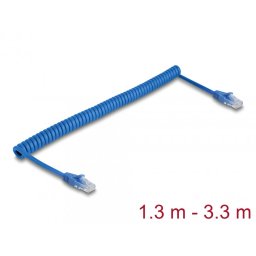 Cablu spiralat RJ45 Cat.6 UTP max 3.3m Albastru, Delock 90363