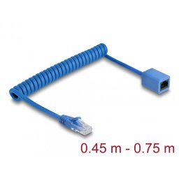 Cablu prelungitor spiralat RJ45 Cat.6 UTP max 0.75m Albastru, Delock 90364