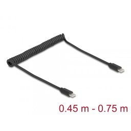 Cablu spiralat USB 2.0 type C T-T max 0.75m, Delock 90369