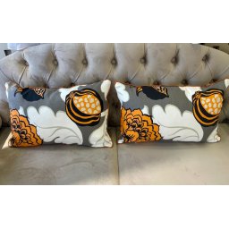 Set 2 perne decorative din bumbac plin, cu fata detasabila, Hiko flori orange/gri 2x40x60cm