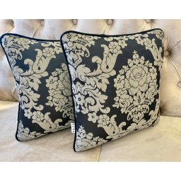Set 2 perne decorative cu fata detasabila, Hiko, catifea si tafta neagra cu insertii bej 2x40x40cm