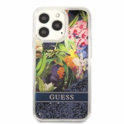 Husa Guess Husa Liquid Glitter Flower iPhone 13 Pro Albastru