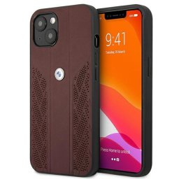 Husa hardcase BMW Leather Curve Perforate pentru Apple iPhone 13 mini, culoare rosu, protectie premium