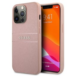Husa premium Guess Saffiano Strap pentru Apple iPhone 13 Pro Max, culoare roz