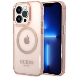 Husa Guess GUHMP14XHTCMP iPhone 14 Pro Max 6.7" pink/pink hard case Gold Outline Translucent MagSafe