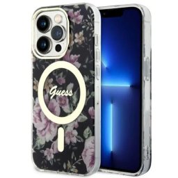 Husa Guess GUHMP14LHCFWSK iPhone 14 Pro 6.1" black/black hardcase Flower MagSafe
