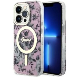 Husa Guess GUHMP14LHCFWSP iPhone 14 Pro 6.1" pink/pink hardcase Flower MagSafe