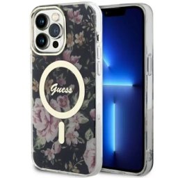 Husa Guess GUHMP14XHCFWSK iPhone 14 Pro Max 6.7" black/black hardcase Flower MagSafe