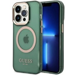 Husa Guess GUHMP14XHTCMA iPhone 14 Pro Max 6.7" green/khaki hard case Gold Outline Translucent MagSafe