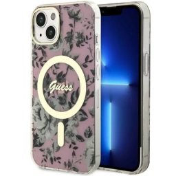 Husa Guess GUHMP14MHCFWSP iPhone 14 Plus 6.7" pink/pink hardcase Flower MagSafe