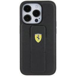 Husa Ferrari Grip Stand Metal Logo case for iPhone 15 - black