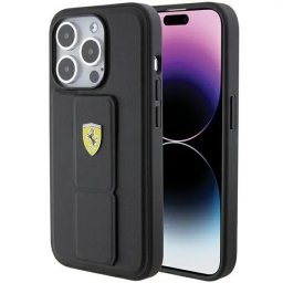 Husa Ferrari Grip Stand Metal Logo case for iPhone 15 Pro Max - black