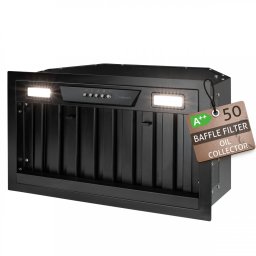 Hota incorporabila Turbionaire Chef 50 Pro Black THC50BPB, Motor Brushless 800 mc/h, Clasa energetica A++, Filtre Baffle Avansate negre, Colector de grasimi, Control electronic, Iluminare Led, 3 viteze+Boost, 50 cm, neagra