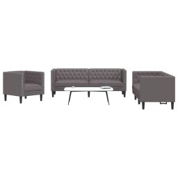 Set canapele Chesterfield cu 3 locuri, gri, piele eco. GartenMobel Dekor