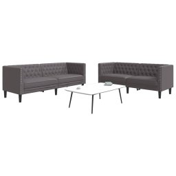 Set canapele Chesterfield cu 2 locuri, gri, piele eco. GartenMobel Dekor