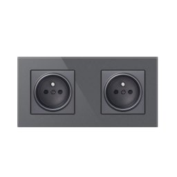Priza Techstar® Crystal TS2, Dubla, Sticla Securizata, Culoare Gri Metal, 16A
