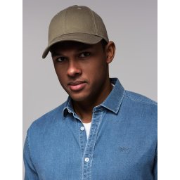 Ombre Men's baseball cap with visor and decorative embroidery - khaki